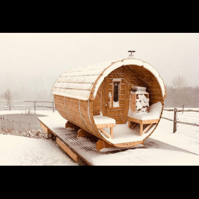 Fass Sauna 3-4m Natur-Dach